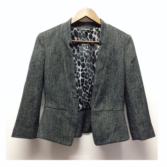 Express Jackets & Blazers - Express | Gray Tweed Fitted Blazer Work Chic Style